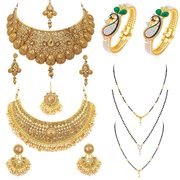 Sukkhi Fascinating Pearl Gold Plated Necklace Mangalsutra & Kada Combo